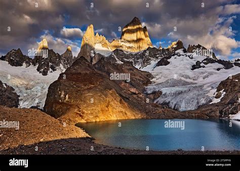 Laguna De Los Tres And Mount Fitz Roy Dramatical Sunrise Patagonia