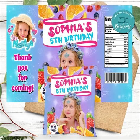 Nastya Birthday Party Fruit Snack Bag Digital File Bobotemp