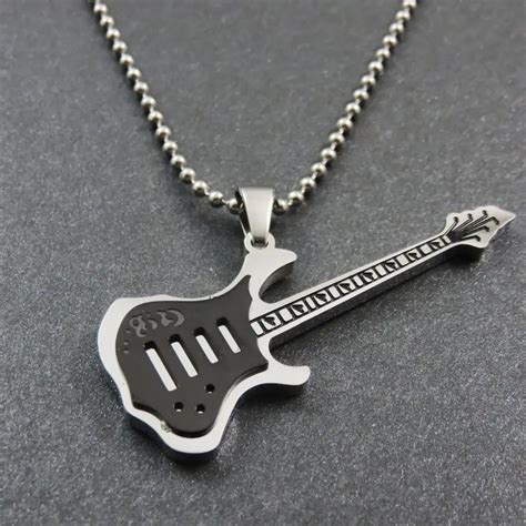 Black Color Guitar Necklace Pendant For Men Women Stainless Steel