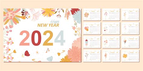 floral calendario modelo para 2024 horizontal diseño con resumen