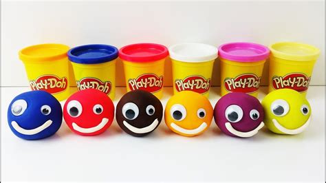 Learn Colors Play Doh Balls Happy Smiley Face Fish Dog Bear Molds