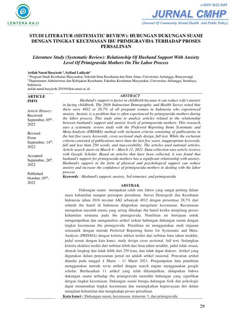 Pdf Hubungan Kecemasan Ibu Dan Dukungan Suami Dengan Efikasi Diri Ibu