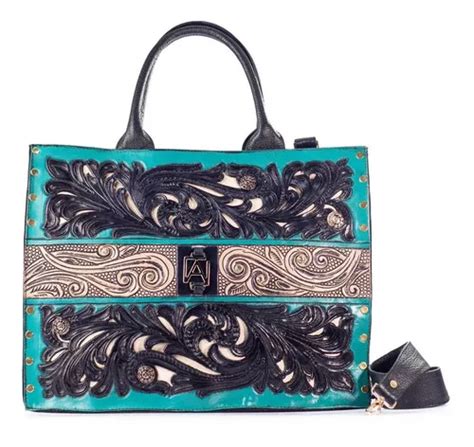 Bolsa Dama Piel Cincelada Artesanalmente Bolso Mujer Moda Color Negro