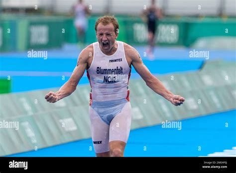 Kristian Blummenfelt Of Norway Celebrates As He Approaches The Finish