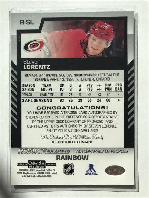 2020 21 O Pee Chee Platinum AUTO Steven Lorentz RC Rookie RAINBOW