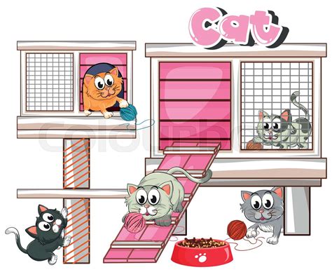 Many cats in cage | Stock vector | Colourbox