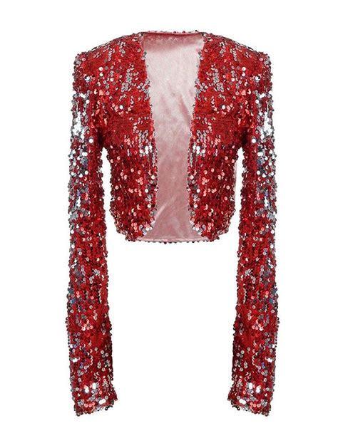 Women Sequin Jacket Long Sleeve Sparkly Cropped Shrug Clubwear Sequin Jacket Cropped Shrug