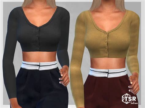 Saliwa S Cropped Buttoned Cardigans Sims Mods Clothes Sims