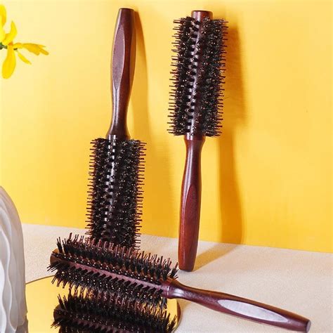 Round Brushes For Hair Professional Round Curling Brush Wooden Handle Nylon Bristles Hairbrush