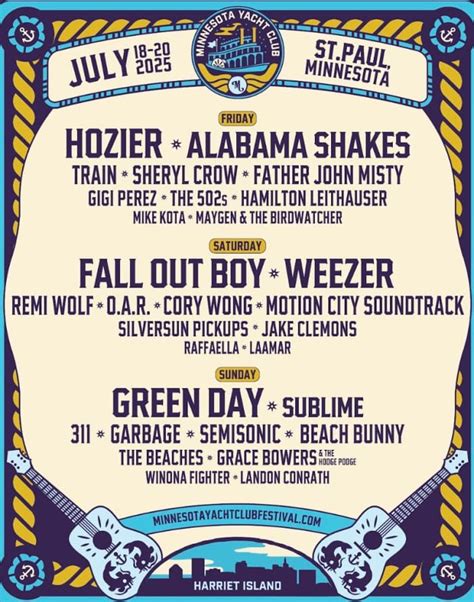 Green Day, Hozier, Fall Out Boy headliners for 2025 Minnesota Yacht ...