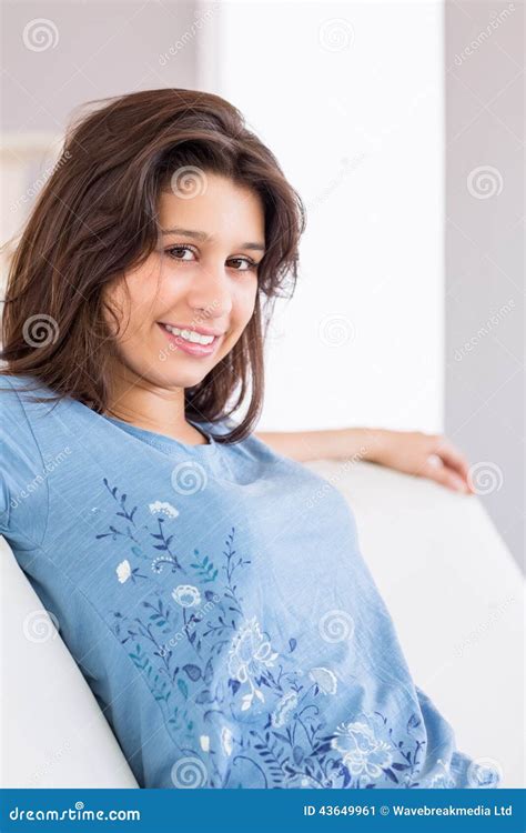 Pretty Brunette Relaxing On The Couch Stock Image Image Of Person Pretty