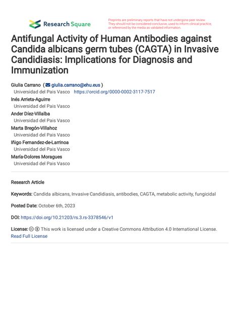 Pdf Antifungal Activity Of Human Antibodies Against Candida Albicans