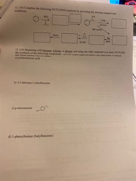 Solved Complete The Following Outlined Reactions By Chegg