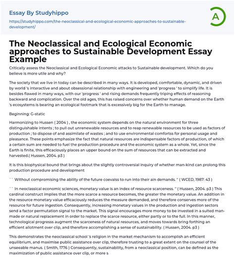 The Neoclassical And Ecological Economic Approaches To Sustainable