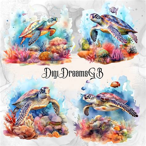 Watercolor Sea Turtles Clipart Bundle Paper Crafting Collage Etsy