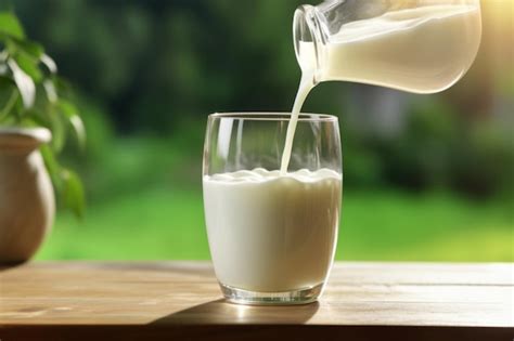 Premium Photo Milk Pouring Into Glass On Wooden Table Outdoors