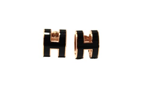 Authentic Hermes Black Lacquered Metal Mini Pop H Earring Paris