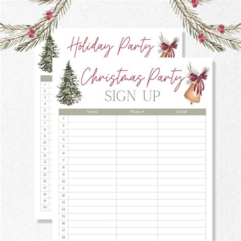 Christmas Party Sign Up Sheet Holiday Party Sign Up Sheet Printable