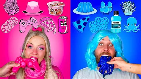 ASMR COLOR FOOD MUKBANG Pink VS Blue Food Challenge Eating Only One