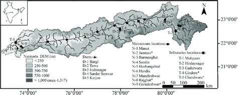 Location map of monitoring locations across the Narmada River basin ...