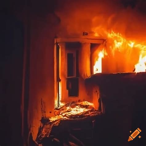 Image Of A Burning Building At Night