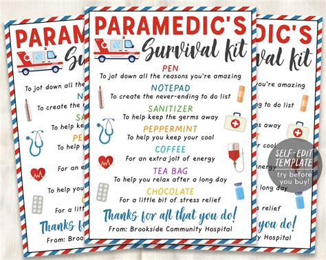 Paramedic Survival Kit Gift Tags Editable Template First Responder