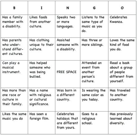 Diversity Bingo – Conflict Resolution Education Connection