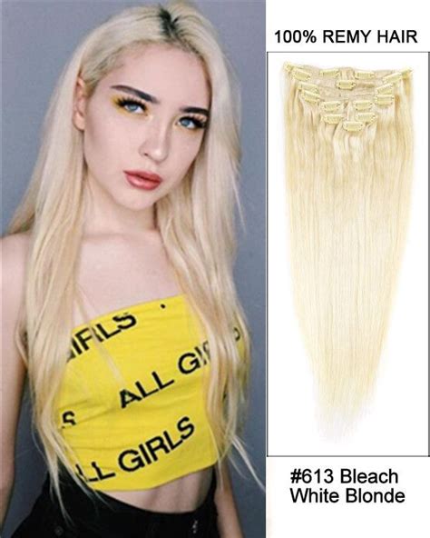 16 613 Bleach White Blonde Straight 9pc 100 Remy Hair Clip In Hair