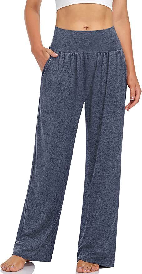 Ueu Womens Casual Loose Wide Leg Cozy Pants Yoga Sweatpants Comfy High