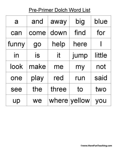 Dolch Sight Words First Grade