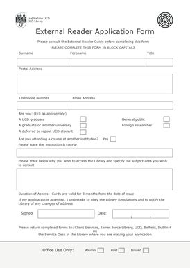 Fillable Online Ucd External Reader Application Form University