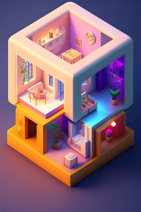 Lexica Cube Cutout Of An Isometric Living Room 3d Art Pastel Colors