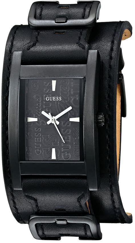 Guess Mens U95139g1 Black Ip Leather Cuff Watch Guess Uk