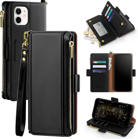 Antsturdy For Iphone 12 Wallet Case【rfid Blocking】 Pu Leather Phone Case Women Men