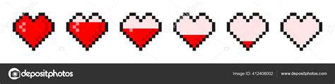 Pixel Heart Game Life Bar Pixel Art Hearts Icons Health Stock Vector ...