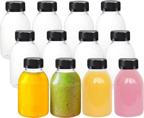 12 Pack 8 Oz 250 Ml Clear Plastic Juice Bottles With Lids Bulk Beverage Containers With Black