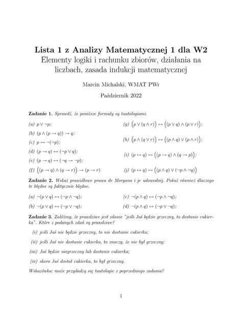 Am Lista Zadania Lista Z Analizy Matematycznej Dla W