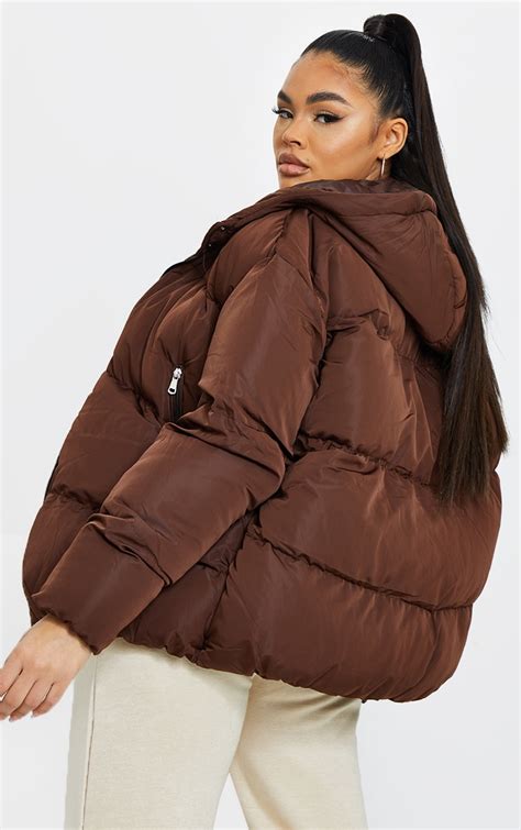 Chocolate Hooded Padded Puffer Jacket Prettylittlething Aus