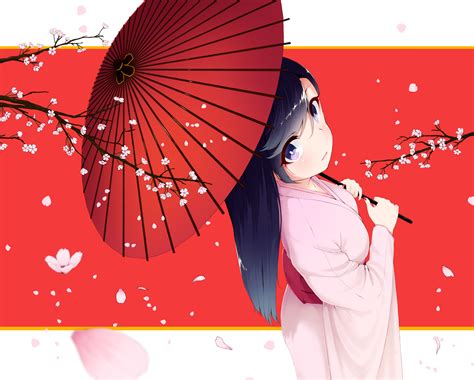 Black Eyes Black Hair Blush Cherry Blossoms Flowers Japanese Clothes