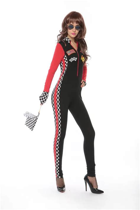 Sexy Women Halloween Adult Uniform Black Race Car Driver Jumpsuits