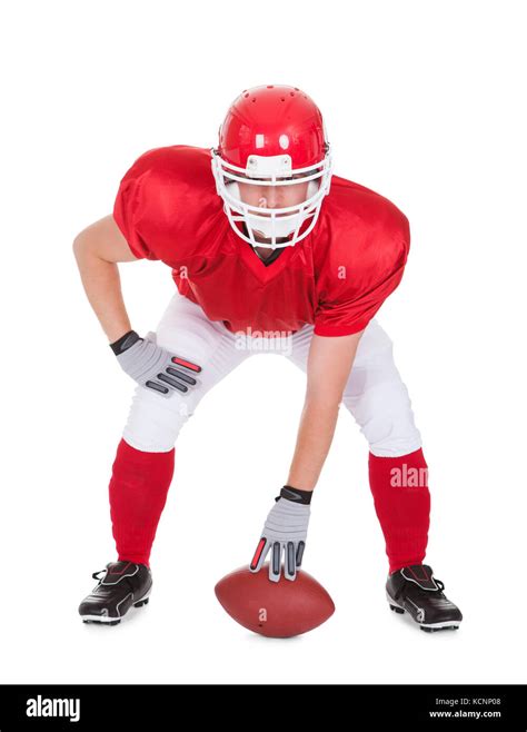 American Football Player With Rugby In Pose Over White Background Stock ...