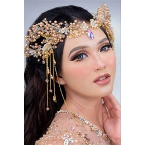 Jual Hiasan Kpala Pengantin Bando Pengantin Mutiara Juntai Bindi Viral