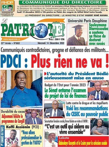 Titrologie De Le Patriote N Du Mercredi D Cembre Abidjan