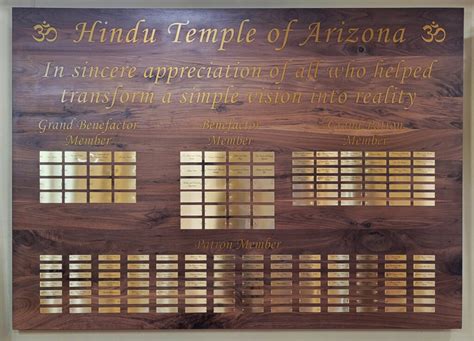 Hindu Temple Donor Plaque Lane Award