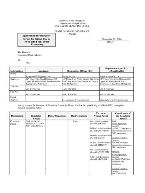 Fillable Online Biotech Da Gov Bureau Of Plant Industry Plant