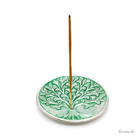 Porte encens Pierre Rond arbre de vie doré 10cm N15624 Kurma ch