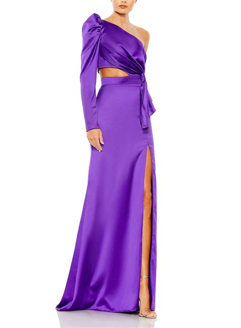 Sheath Column One Shoulder Long Sleeves Silk Like Satin Evening Dresses