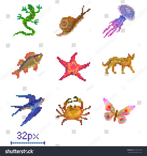 Pixel Art Animals Icons Stock Vector (Royalty Free) 513255109 ...