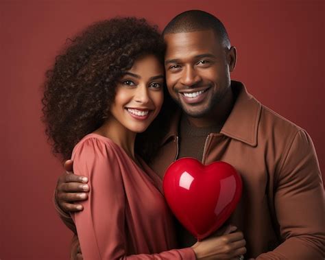 Um Casal Apaixonado Por Um Cora O Em Um Fundo Vermelho Foto Premium