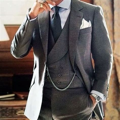 Grey Three Piece Suit With Double Breasted Waistcoat